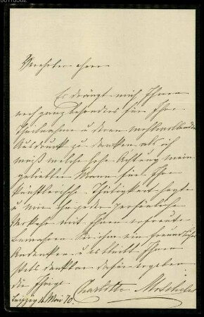 Joseph Joachim (1822-1882) und Helene Raff (1865-1942) Nachlass: Brief von Charlotte Moscheles an Joseph Joachim Raff - BSB Raffiana I. Moscheles, Charlotte
