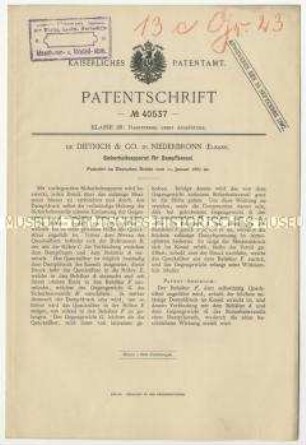 Patentschrift eines Sicherheitsapparates für Dampfkessel, Patent-Nr. 40537
