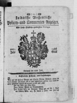 29tes Stück, Ausgabe vom 18. Julii 1770