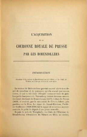 L' acquisition de la couronne royale de Prusse par les Hohenzollern