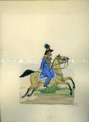 Uniformdarstellung, Divisionsadjutant der Reiterei zu Pferd, Sachsen, 1859.