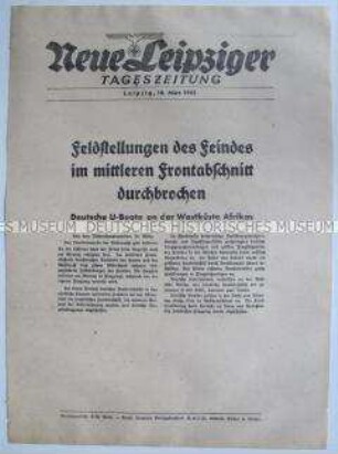 Extrablatt der "Neuen Leipziger Tageszeitung" zum Vordringen der Wehrmacht und der Waffen-SS im mittleren Frontabschnitt der Ostfront