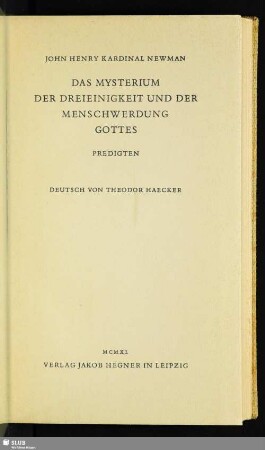 Das Mysterium der Dreieinigkeit und der Menschwerdung Gottes : Predigten