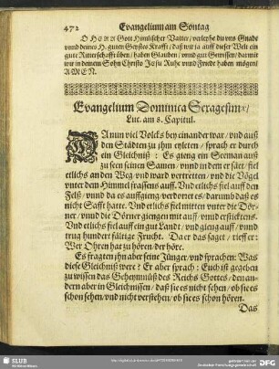 Evangelium Dominica Sexagesimae, Luc. am 8. Capitul