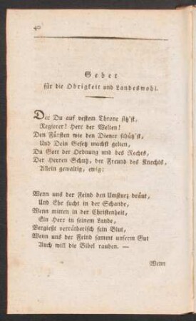 Gebet für die Obrigkeit und Landeswohl.