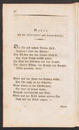 Gebet für die Obrigkeit und Landeswohl.