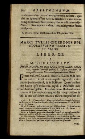 Marci Tullii Ciceronis Epistolarum Ad Cassium Et Alios. Liber XII.