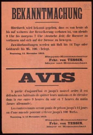 "Bekanntmachung" einer Ausgangssperre von 9 Uhr abends bis 7 Uhr morgens