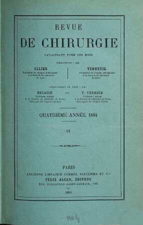 Revue de chirurgie. 4,b. 1884