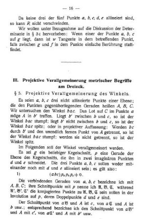 § 5. Projektive Verallgemeinerung des Winkels.