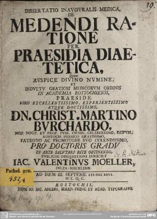 Dissertatio Inauguralis Medica De Medendi Ratione Per Praesidia Diaetetica