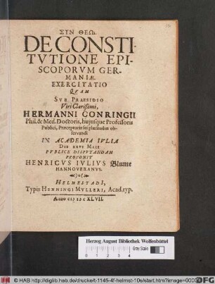 De Constitutione Episcoporum Germaniae. Exercitatio