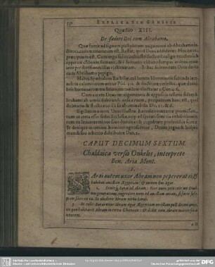 Caput Decimum Sextum. Chaldaica versio Onkelos, interprete Ben. Aria Mont.