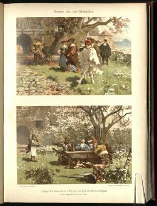 Scenen aus dem Mittelalter, Lithogr. Farbendruck in 8 Platten von Max Seeger in Stuttgart nach Aquarellen von AD. Closs