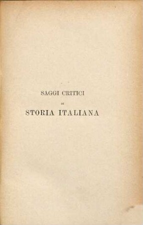 Saggi critici di storia Italiana