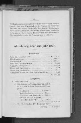 Abrechnung über das Jahr 1907.