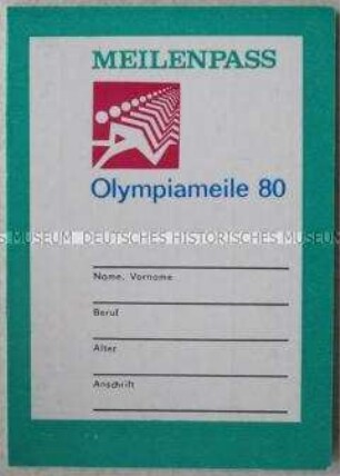 Vordruck einer Teilnehmerkarte "Olympiameile 80" mit Leistungspass (blanko)