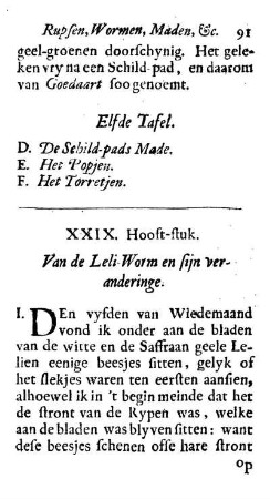 XXIX. Hooft-stuk. Van de Leli Worm en sijn veranderinge