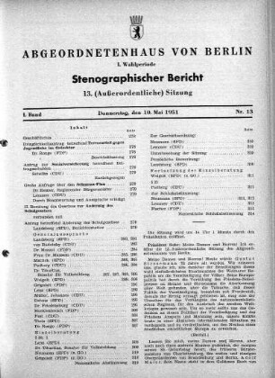 Nr. 13, 10.05.1951 (Außerordentliche Sitzung)
