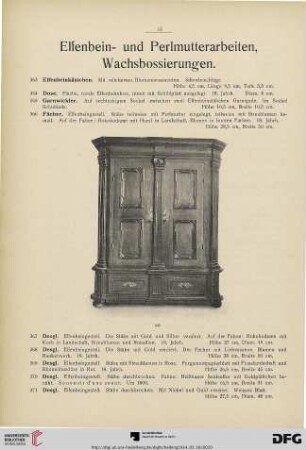 Elfenbein- und Perlmutterarbeiten, Wachsbossierungen, Holzskulpturen (Nr. 363-399)