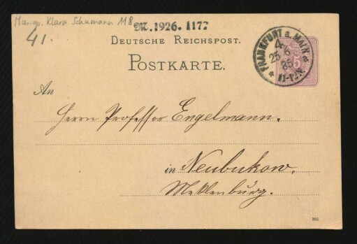 Postkarte an Wilhelm Engelmann : 25.06.1885