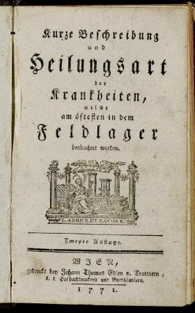 Kurze Beschreibung und Heilungsart der Krankheiten, welche am öftesten in dem Feldlager beobachtet werden
