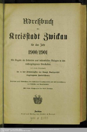 1900/01(1900): Adreßbuch der Kreisstadt Zwickau