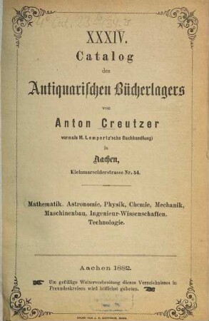 Lager-Katalog. 34. 1882