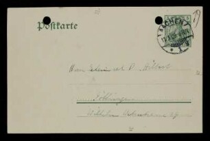 Nr. 19: Postkarte von Otto Blumenthal an David Hilbert, Aachen, 11.3.1909