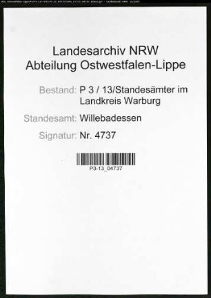 Sterberegister Standesamt Willebadessen