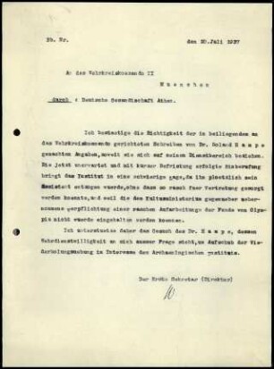 W. Wrede an Wehrkreiskommando II