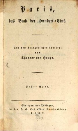 Paris, das Buch der Hundert-Eins, 1. (1832)