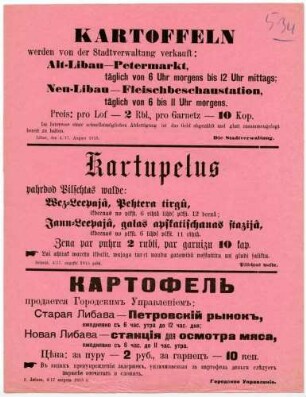 "Kartoffeln." Verkauf durch die Stadtverwaltung