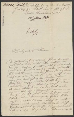 Brief an B. Schott's Söhne : 14.05.1891