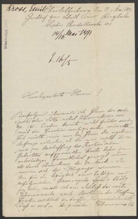 Brief an B. Schott's Söhne : 14.05.1891