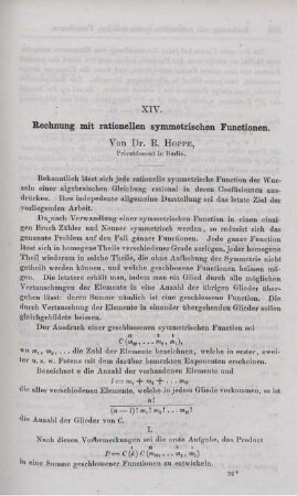 XIV. Rechnung mit rationellen symmetrischen Functionen.