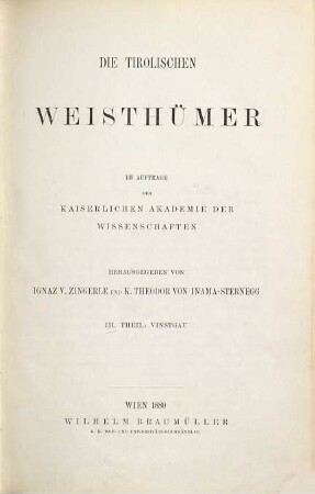 Die tirolischen Weisthümer, 3. Vinstgau