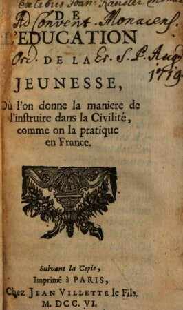 De l'Education de la jeunesse