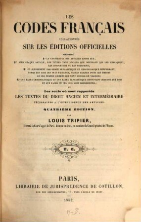 Les Codes collationnés sur les éditions officielles : Par Louis Tripier