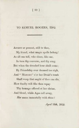 To Samuel Rogers, Esq.