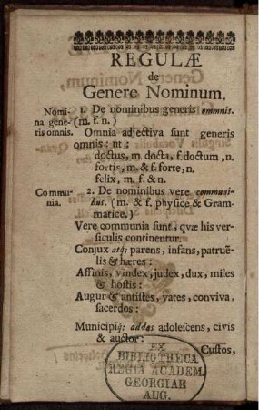 Regulae de Genere Nominum.