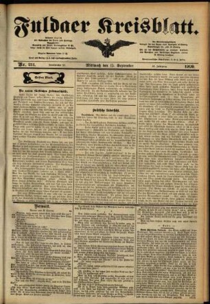 Erste Ausgabe vom Mittwoch, den 15. September 1909.