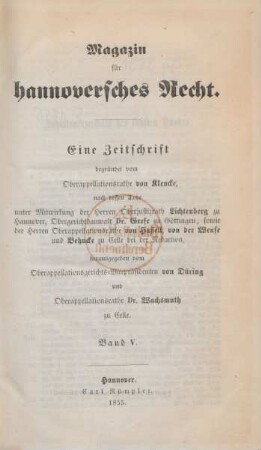5.1855: Magazin für hannoversches Recht