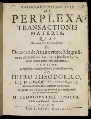 Assertationes Legales De Perplexa Transactionis Materia