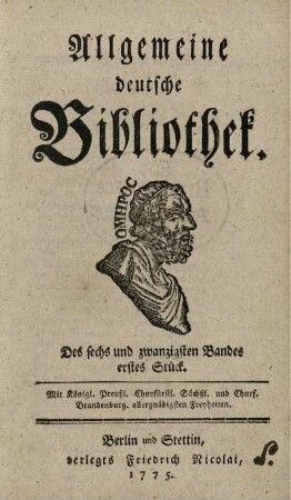 Des sechs und zwanzigsten Bandes erstes Stück.