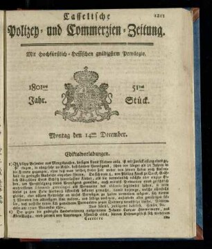 51tes Stueck, Montag den 14ten December 1801