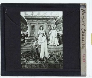 Fouquet, Stundenbuch des Étienne Chevalier (versch. Aufbewahrungsorte),Fouquet, Krönung Mariä (Miniatur des Chevalier-Stundenbuchs) (Chantilly Mus. Condé)