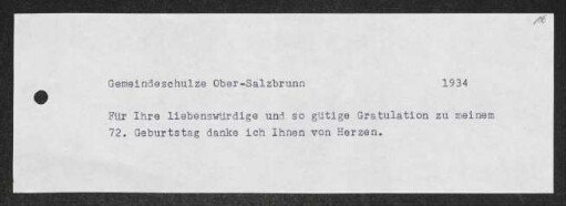 Brief von Gerhart Hauptmann an Ober Salzbrunn / Bürgermeister