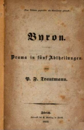 Byron : Drama in 5 Abtheilungen