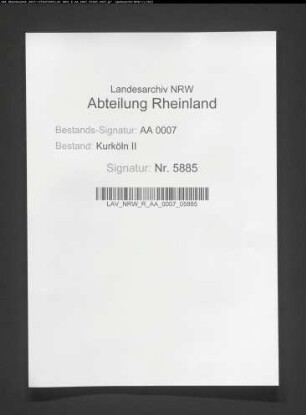 Bruchstück eines kölnischen Registers zu Archivverzeichnissen, hauptsächlich Bestände aus dem Herzogtum Westfalen betreffend